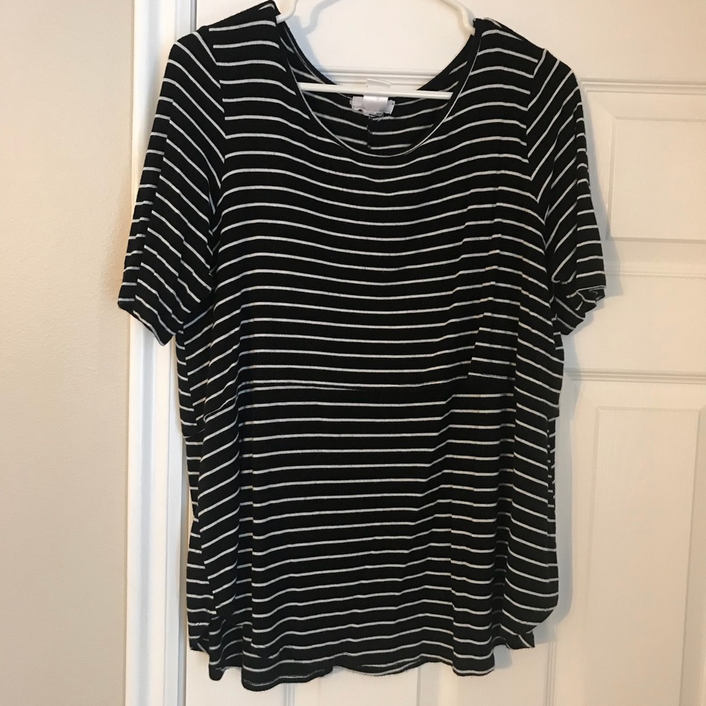 Multi level black and white striped t shirt